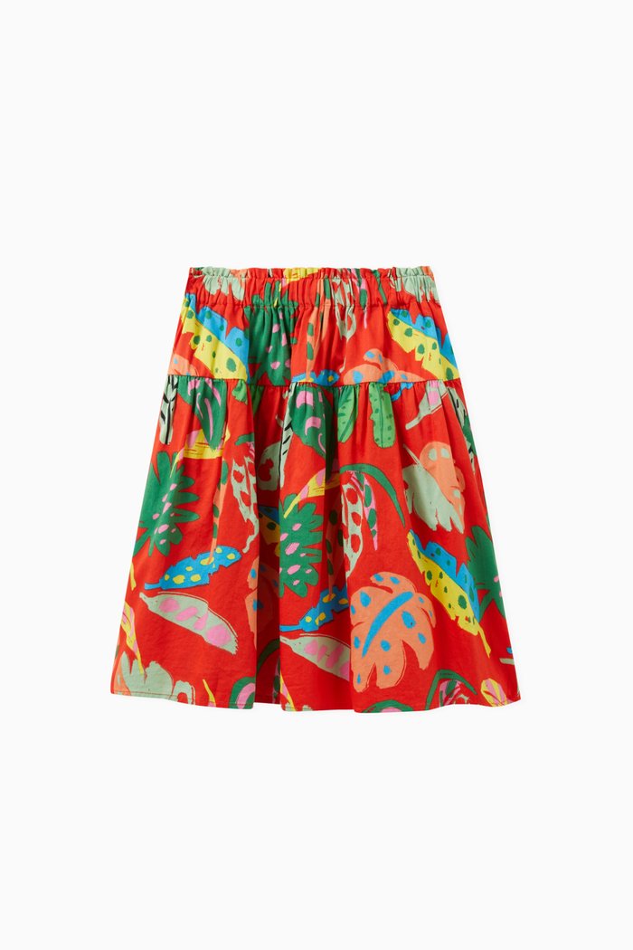 

Foliage Print Skirt in Organic Cotton, Red