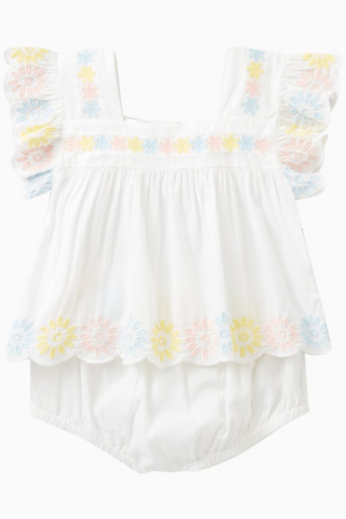 

Embroidered Floral Top & Bloomers Set in Sustainable Cotton, White
