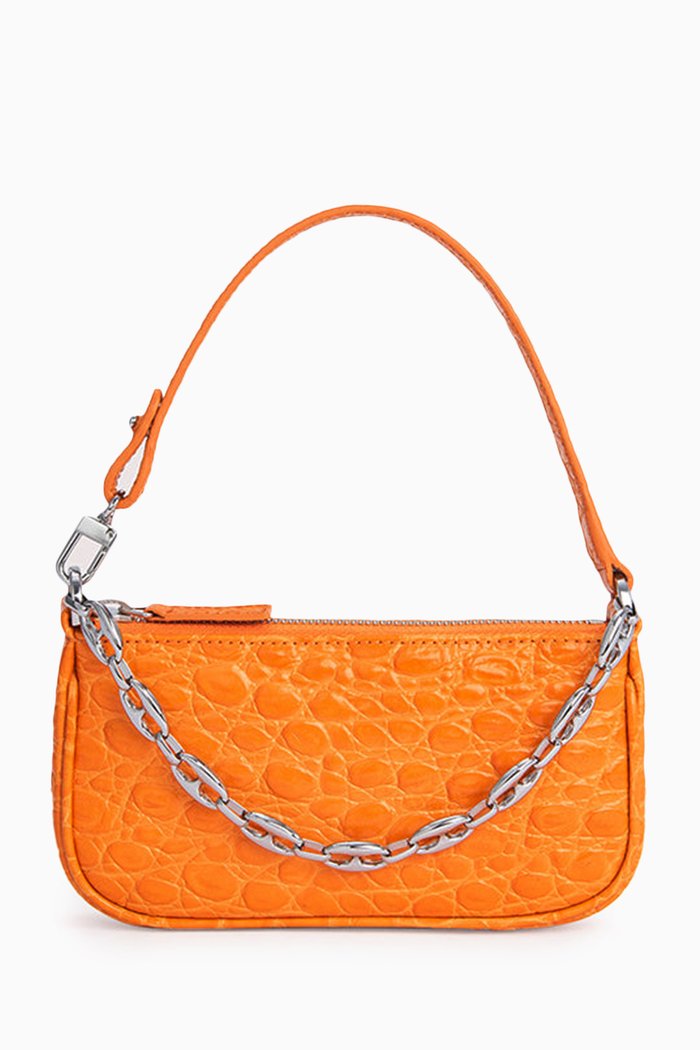 

Mini Rachel Shoulder Bag in Circular Croc-embossed Leather, Orange