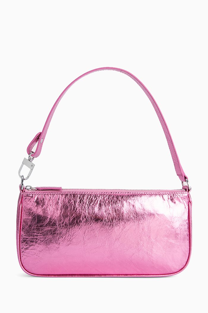 

Small Rachel Shoulder Bag in Metallic Leather, Pink
