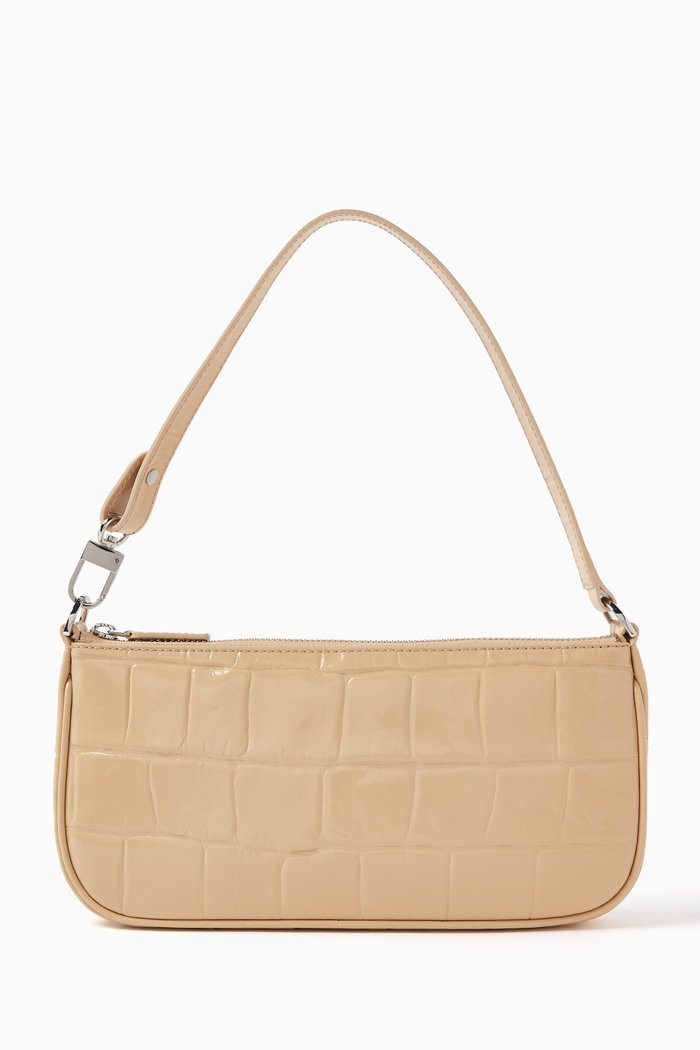 

Small Rachel Shoulder Bag in Croc-embossed Leather, Neutral