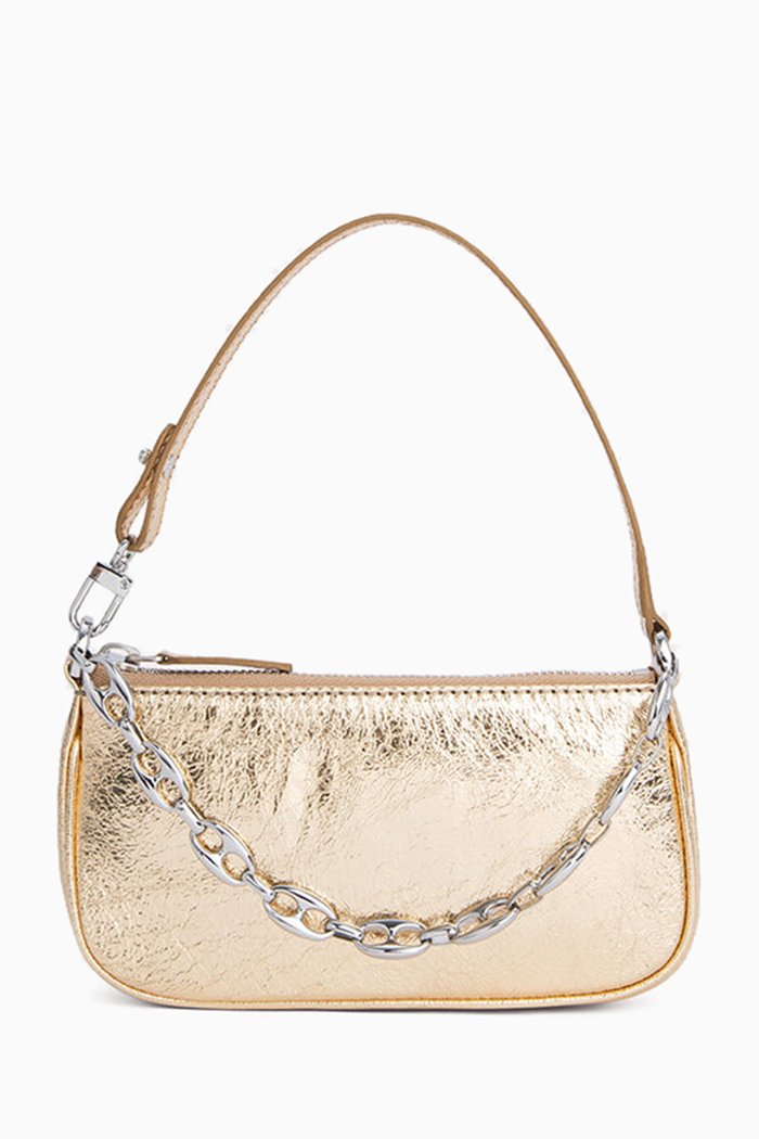 

Mini Rachel Shoulder Bag in Croc-embossed Leather, Gold