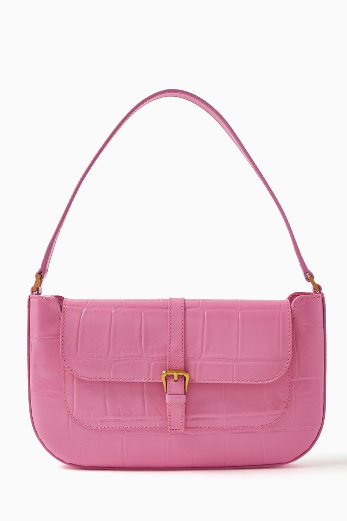 

Miranda Shoulder Bag in Croc-embossed Leather, Pink