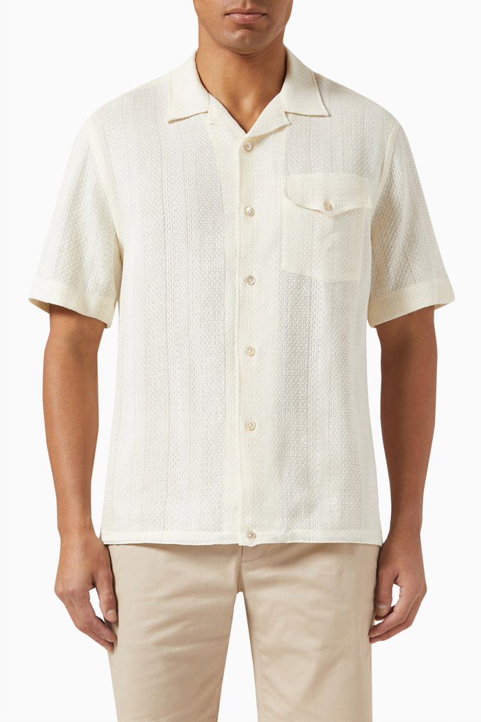 

Open Knit Shirt in Linen Blend, White