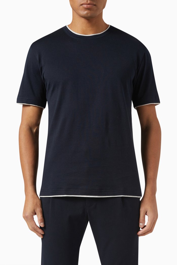 

Contrast Trim T-shirt in Cotton, Blue
