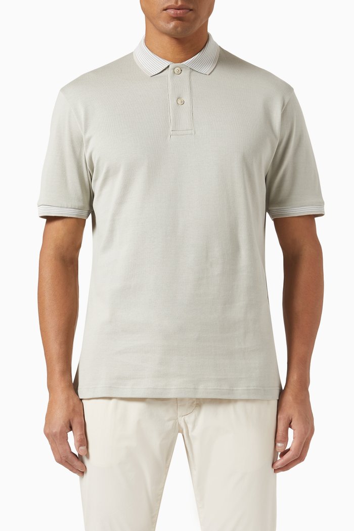 

Contrast Collar Polo in Cotton, Green