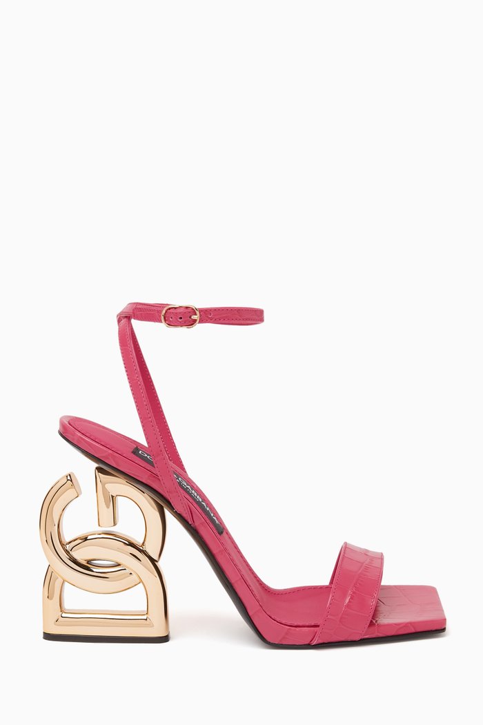 

DG Pop Heel 105 Sandals in Croc-embossed Leather, Pink