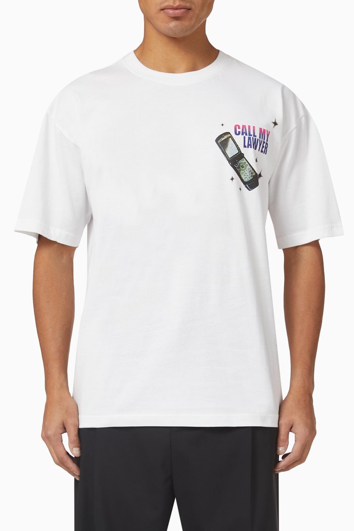 

Call My Lawyer Act Now T-shirt in Cotton, White