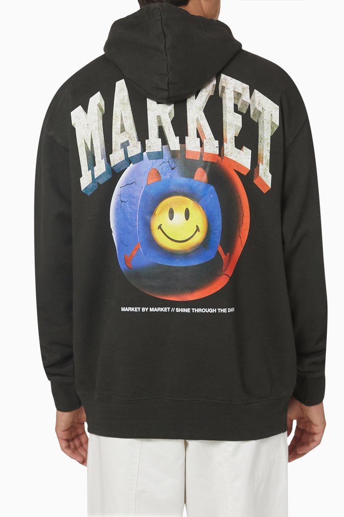 

Smiley Happiness Within Hoodie in Cotton Fleece, Black