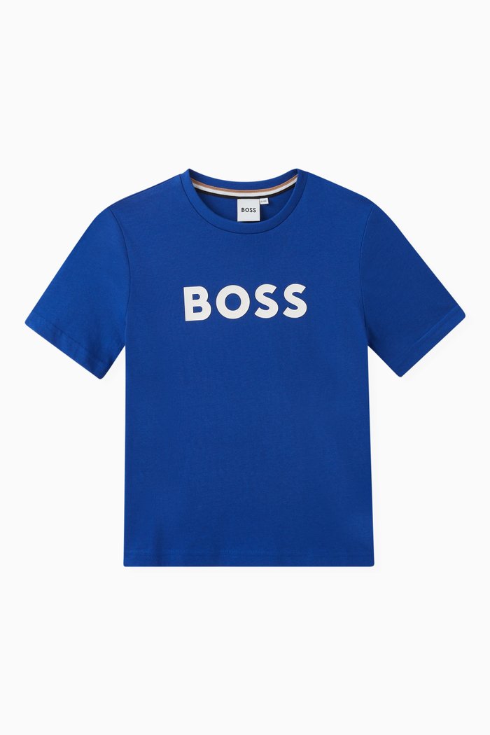 

Logo Print T-Shirt in Cotton Stretch, Blue