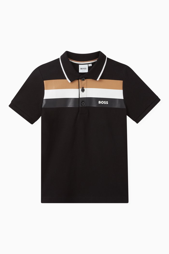 

Striped Detail Polo in Cotton Piqué, Black