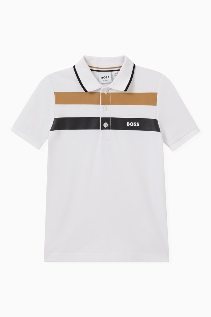 

Striped Detail Polo in Cotton Piqué, White