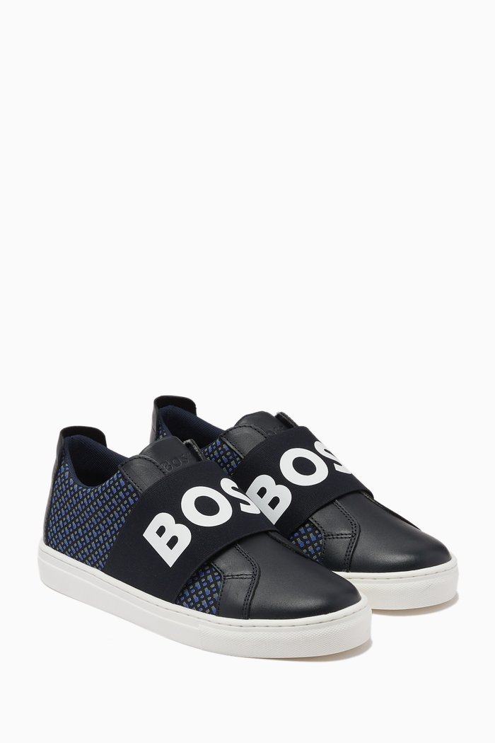

Logo Strap Sneakers in Leather, Blue
