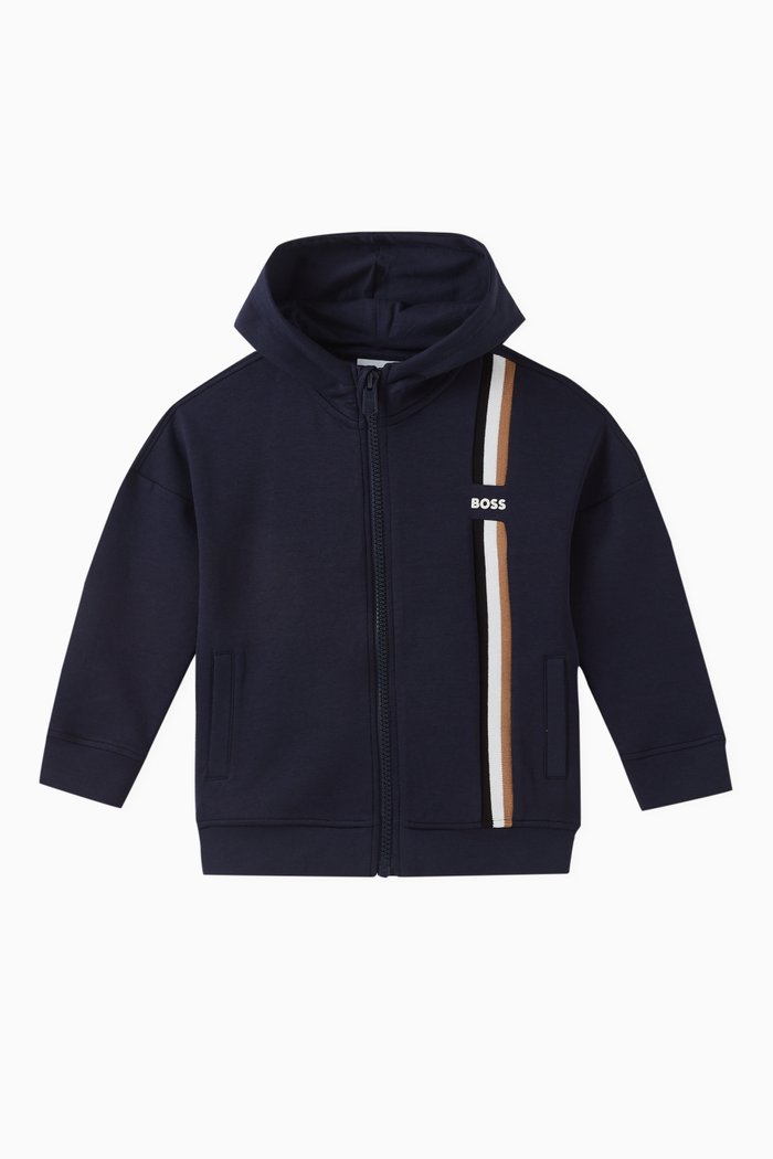 

Logo-print Striped Strip Hoodie in Cotton-blend, Blue