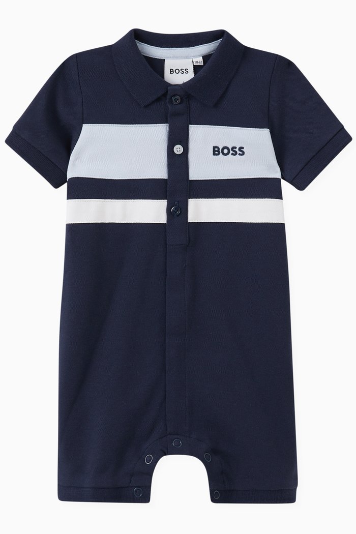 

Logo-embroidered Romper in Stretch Cotton-piqué, Blue