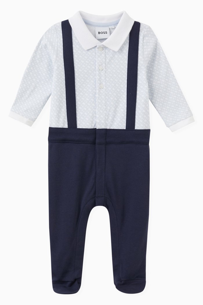 

Monogran Dungaree Sleepsuit in Cotton, Blue