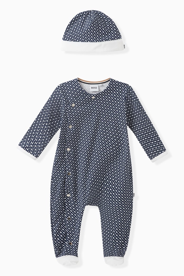 

Monogram Sleepsuit & Hat Set in Cotton-jersey, Blue