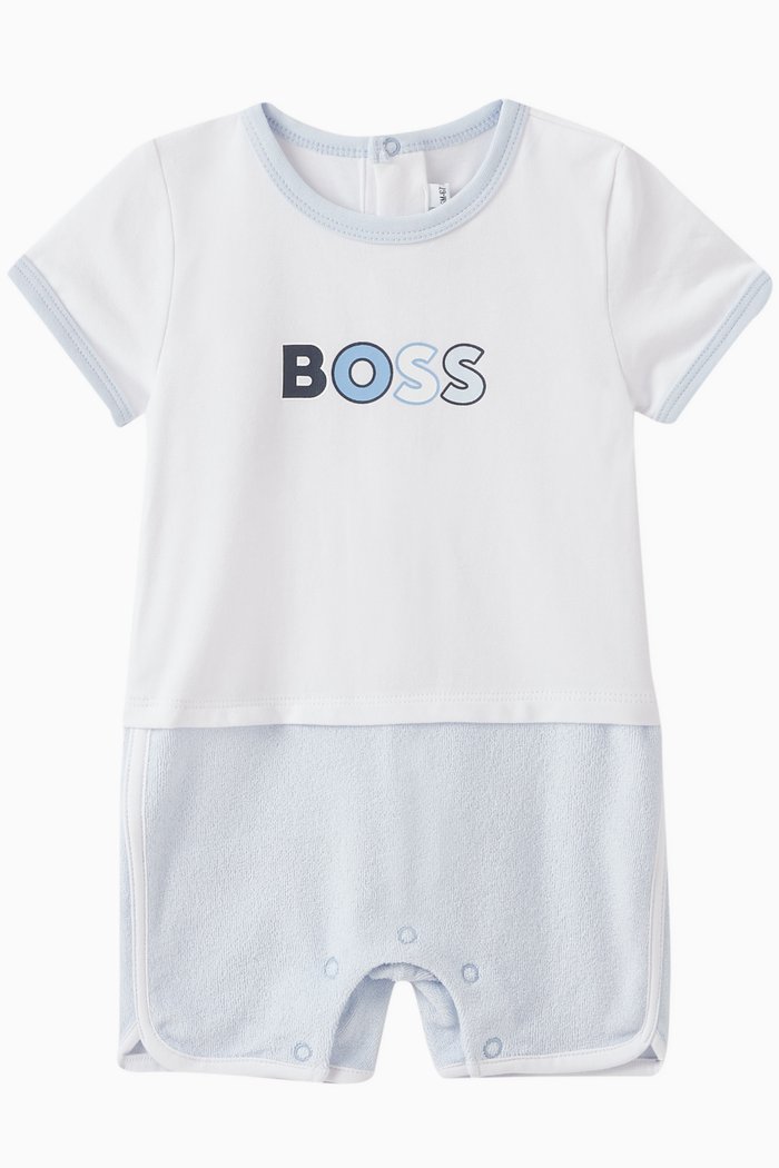 

Colour-block Logo Romper in Cotton Jersey Knit, Blue
