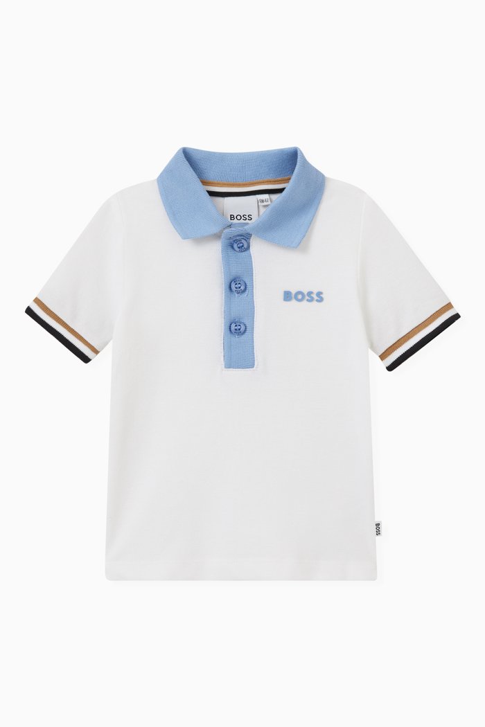 Logo Detail Polo Shirt in Cotton Piqué, White