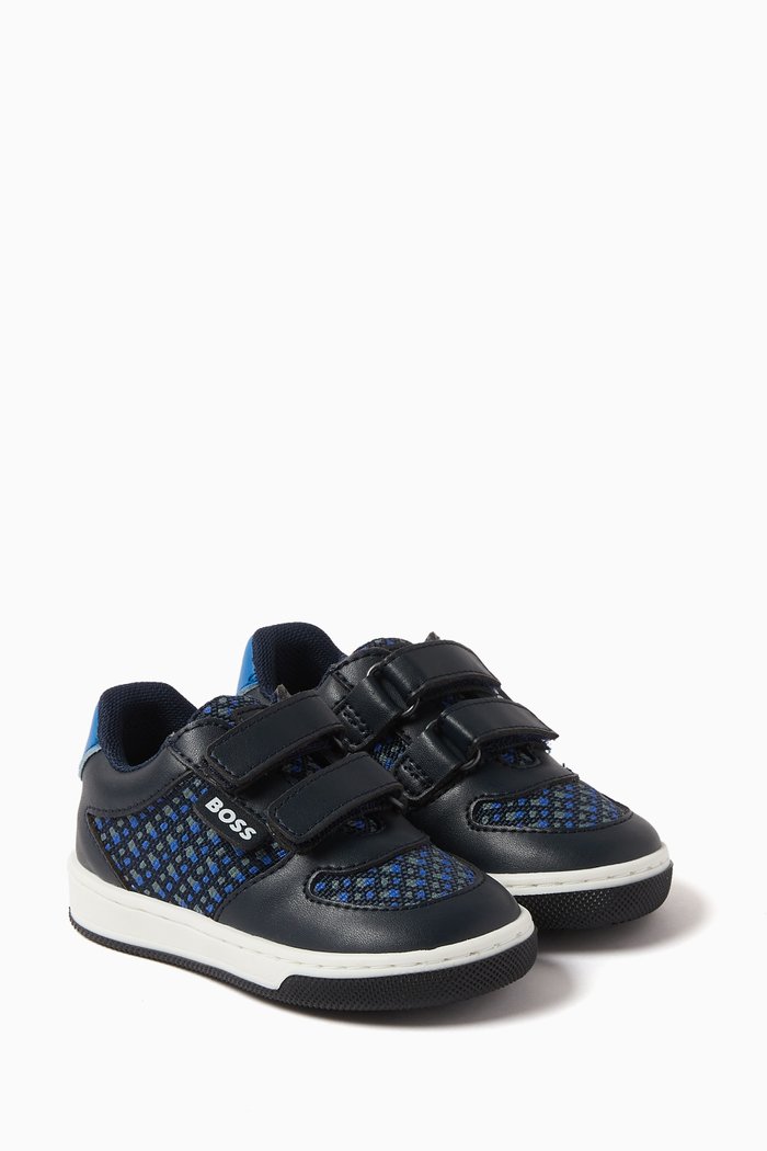 

Sneakers in Monogram-print Fabric & Leather, Blue