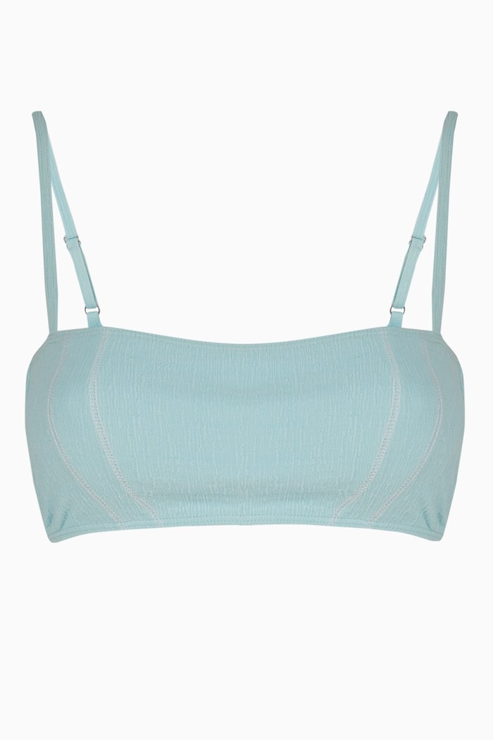 

Kylee Bralette Bikini Top in Textured Stretch Jacquard, Blue