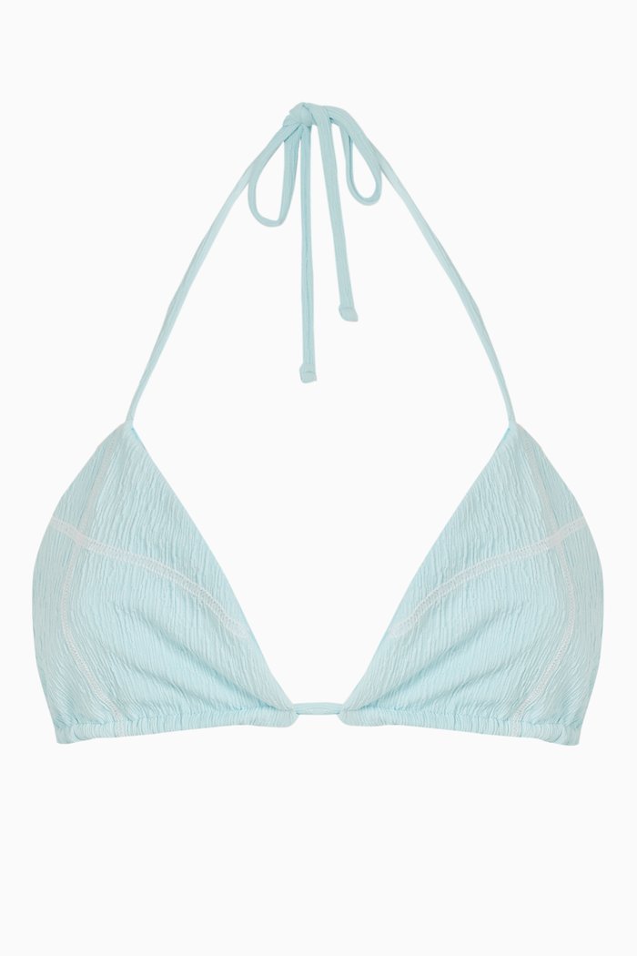 

Tia Triangle Bikini Top in Textured Stretch Jacquard, Blue