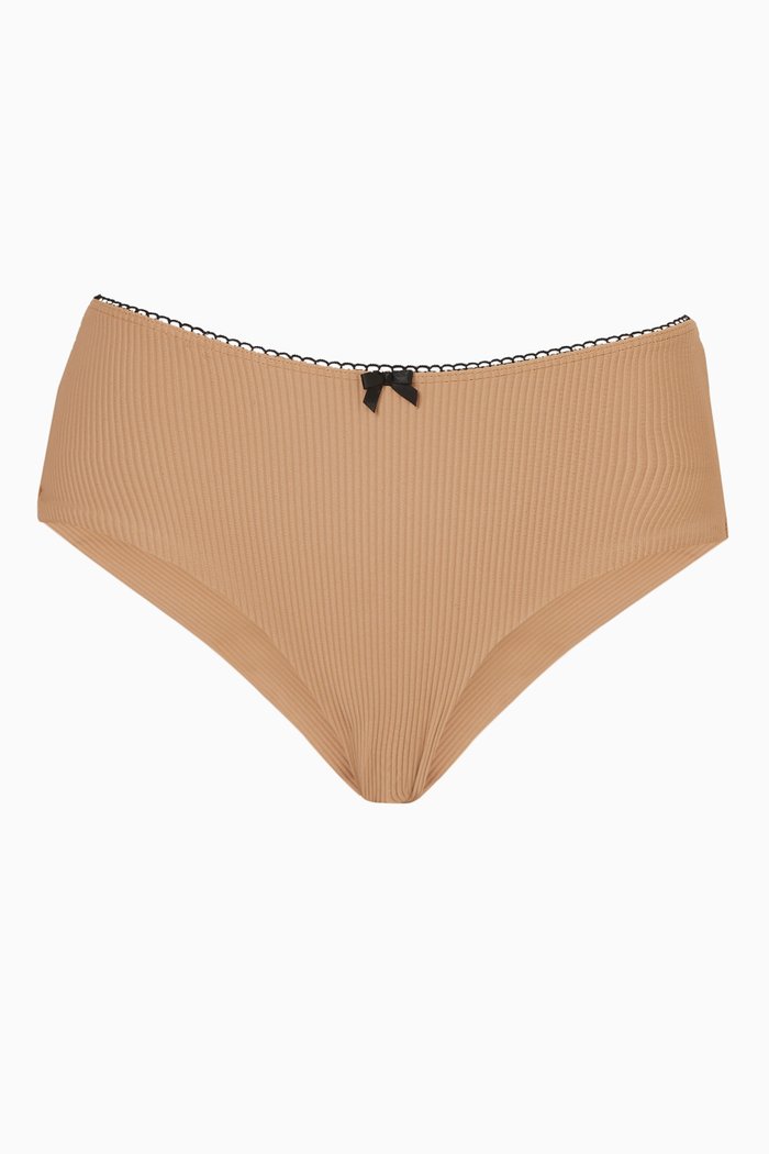 

Lisa Full Coverage Bikini Briefs in Ribbed Nylon, Brown