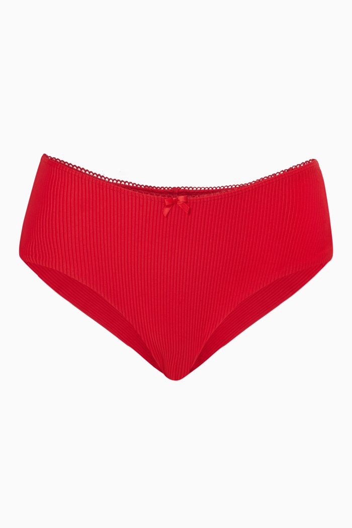 

Lisa Full Coverage Bikini Briefs in Ribbed Nylon, Red