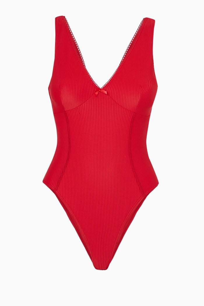 

Lila One-piece Swimsuit in Ribbed Nylon, Red