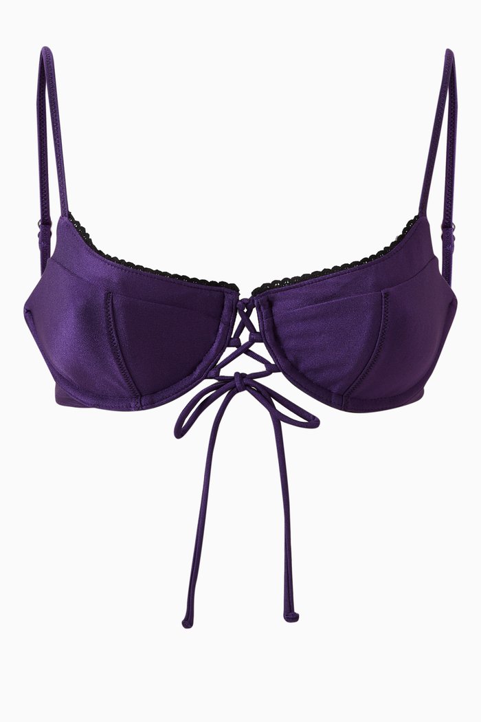 

Lucia Shine Bikini Top in Stretch Nylon, Purple