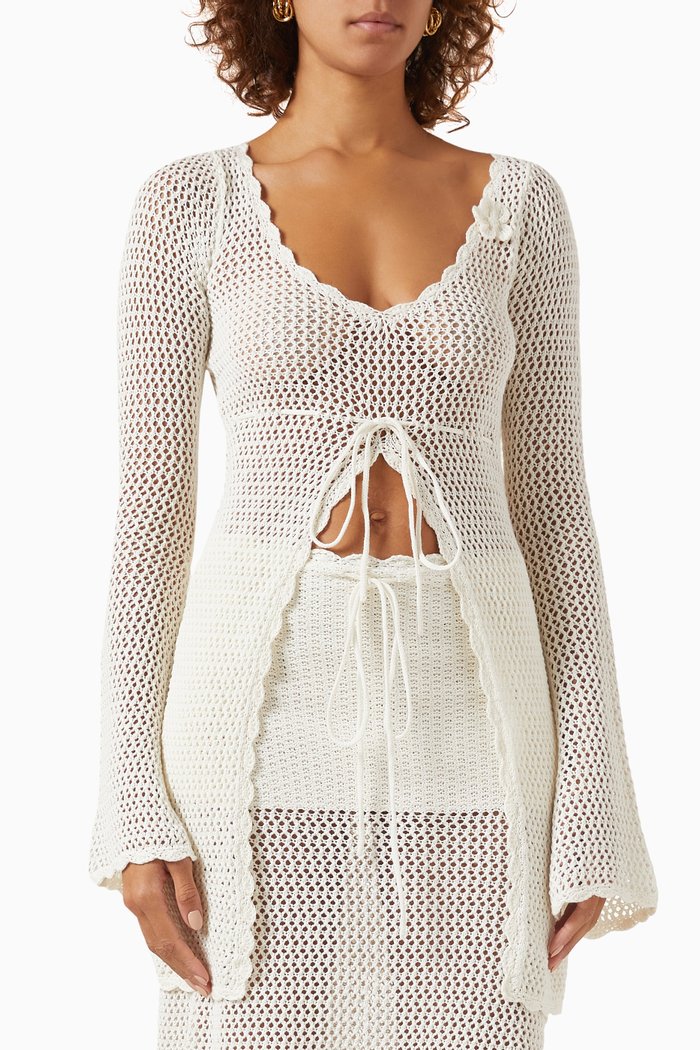 

Collette Crochet Tunic in Linen-blend, White
