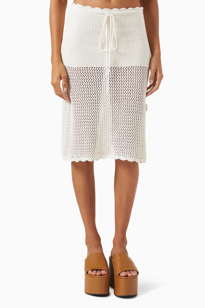 

Collette Crochet Midi Skirt in Linen-blend, White