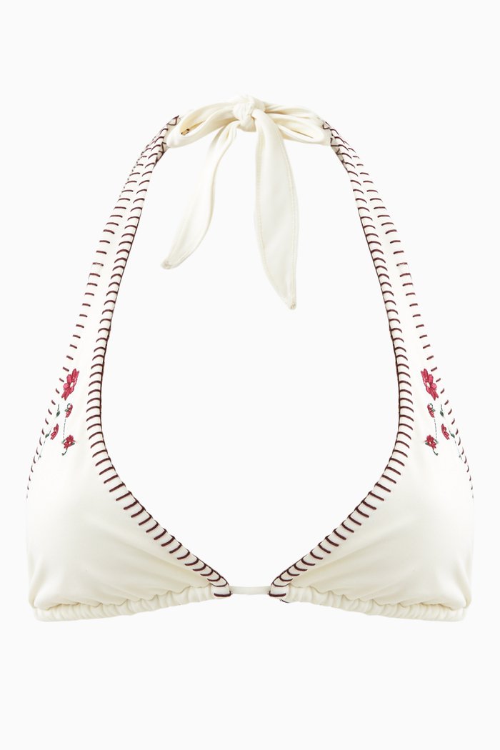 Diana Embroidered Bikini Top, Neutral
