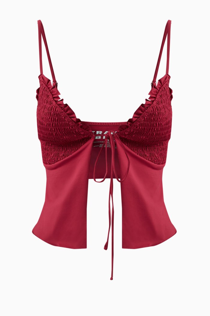 

Penelope Ruffle Tankini Bikini Top in Stretch Nylon, Red
