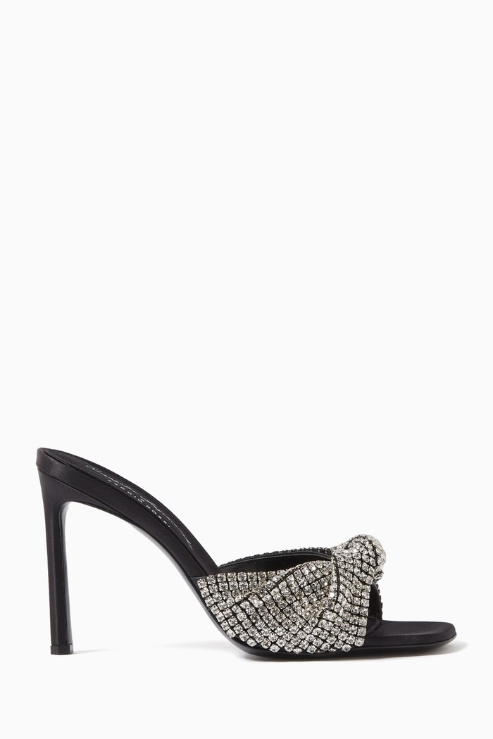 

x Evangelie Smyrniotaki 95 Mules in Crystal Mesh Satin, Black