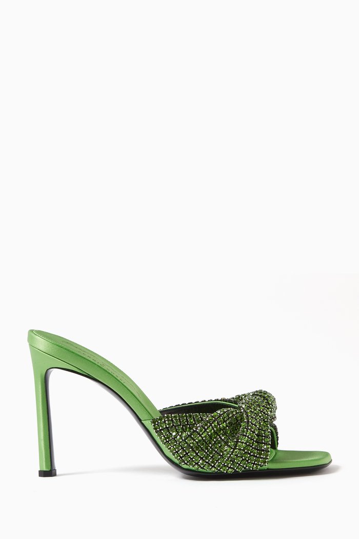 

x Evangelie Smyrniotaki 95 Mules in Crystal Mesh Satin, Green
