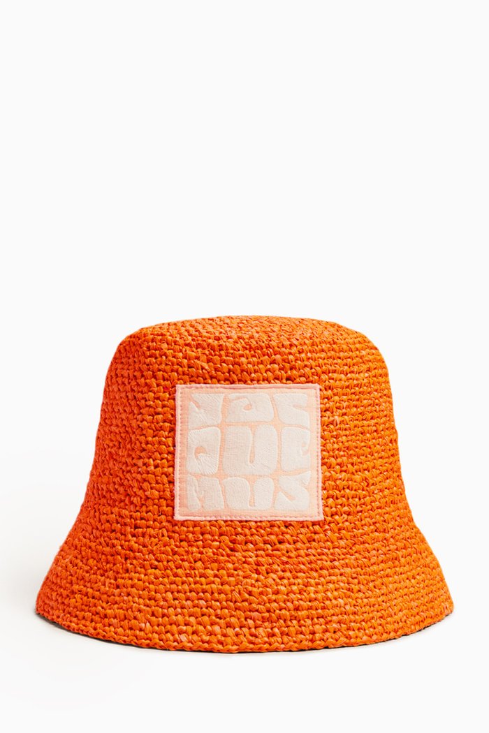 Le Bob Ficiu Bucket Hat in Raffia, Orange