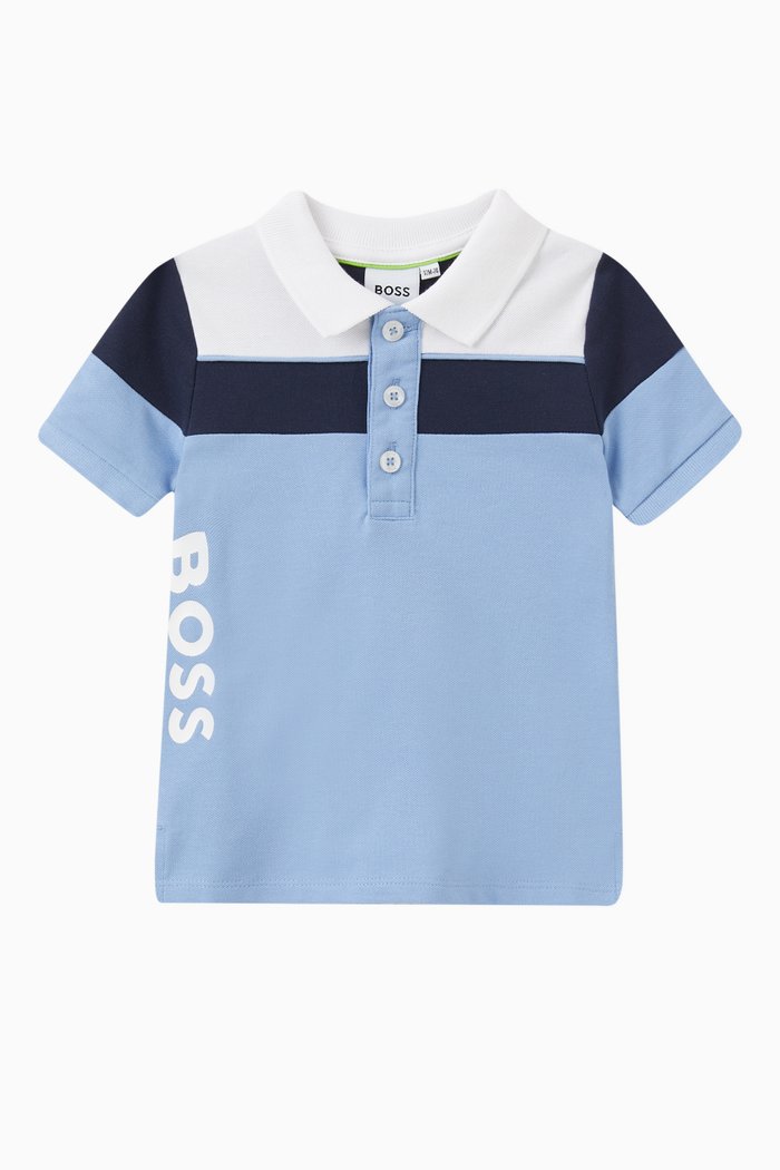 

Colour-block Logo Polo Shirt in Cotton, Blue