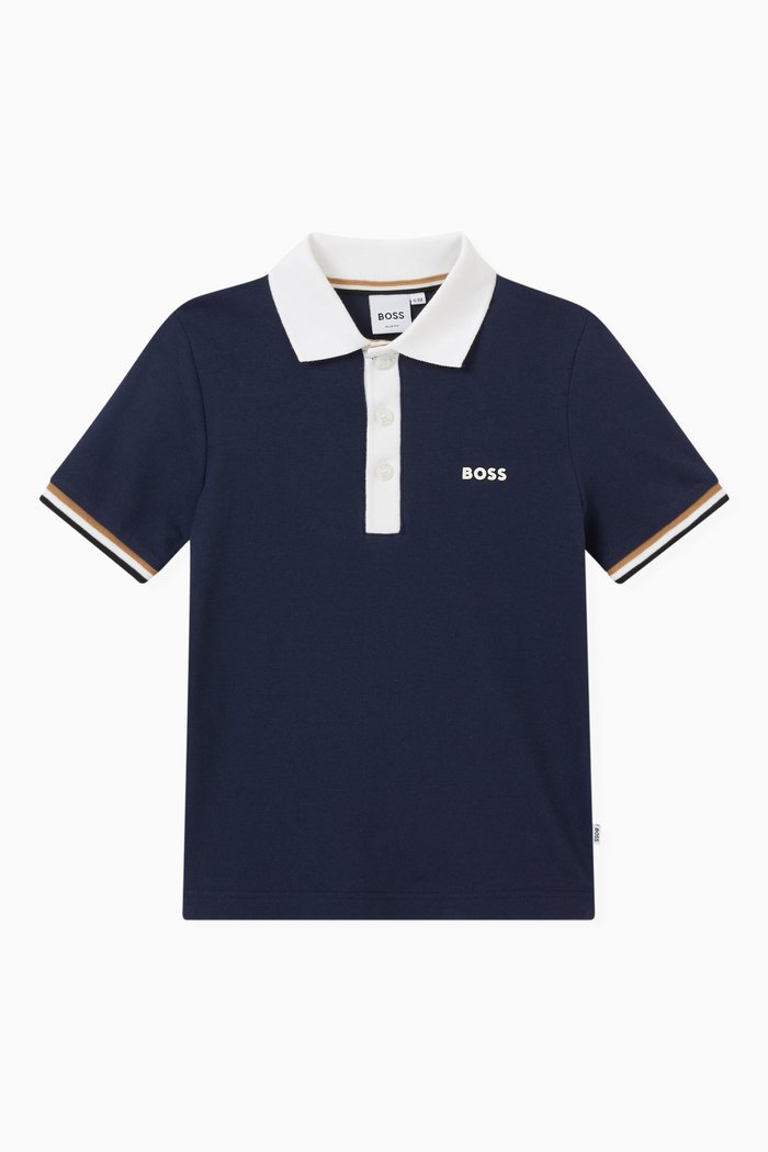 

Logo Detail Polo Shirt in Cotton Piqué, Blue