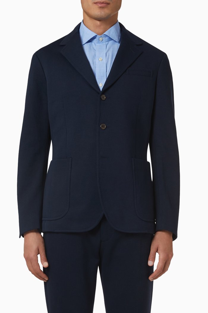 

Single Breasted Blazer in Cotton-blend, Blue