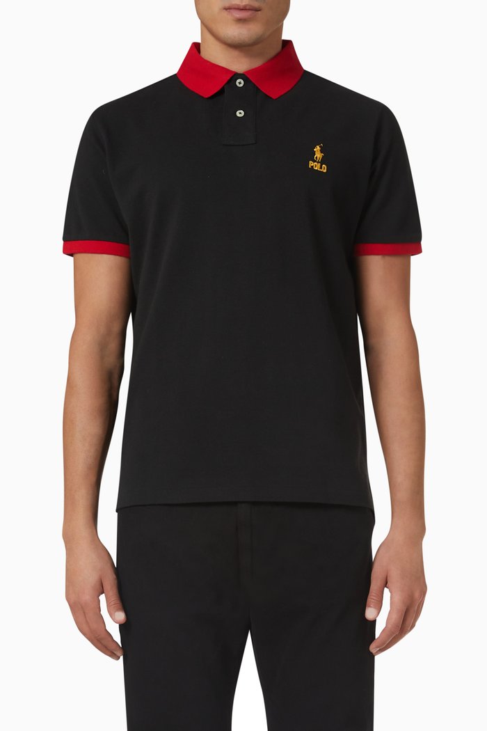 Custom Slim-fit Polo Shirt in Cotton, Black