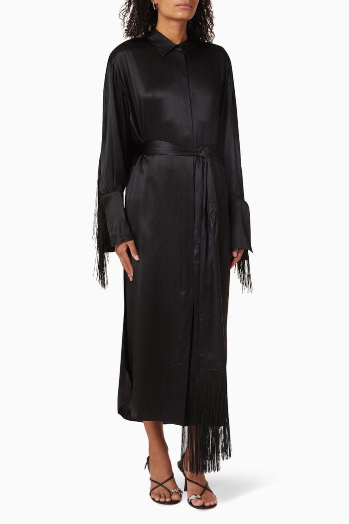 

Nettle Fringed Shirt Dress, Black