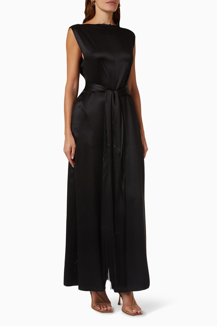 

Cincture Belted Jumpsuit in Satin, Black