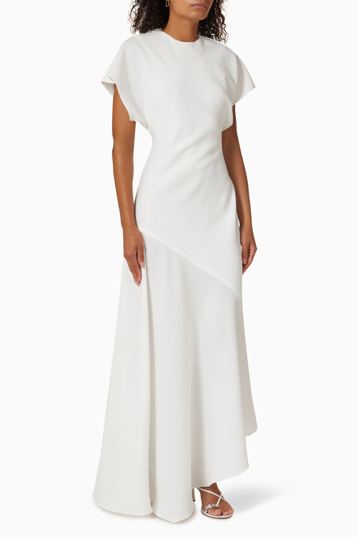 

Abyss Drape Sleeve Maxi Dress in Satin Back Crepe, White