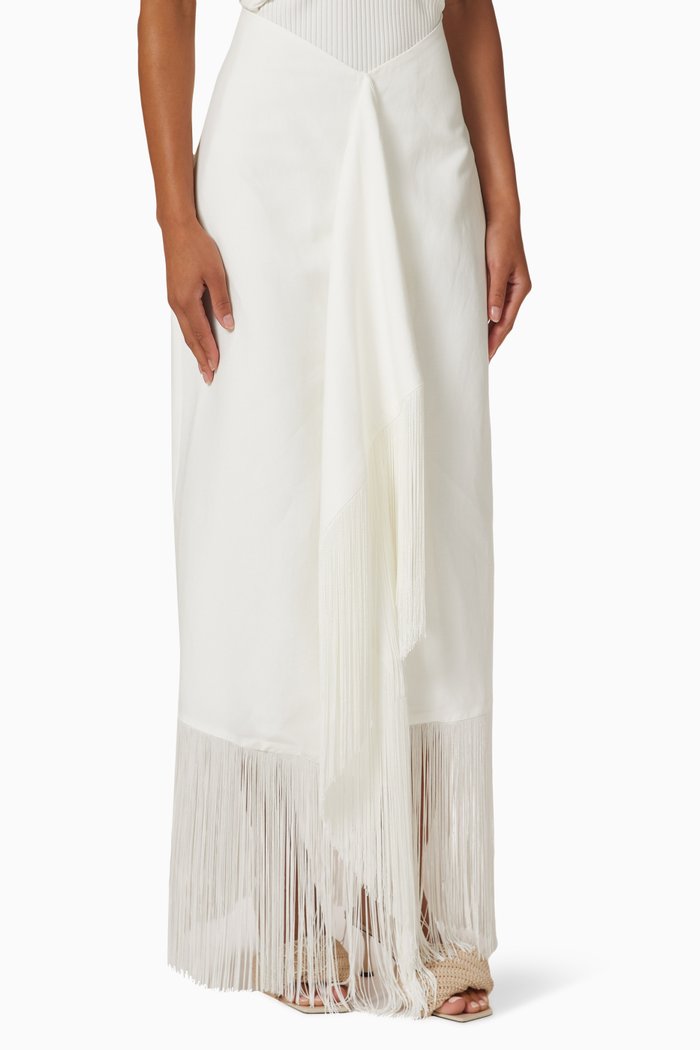 

Helios Fringed Midi Skirt, White