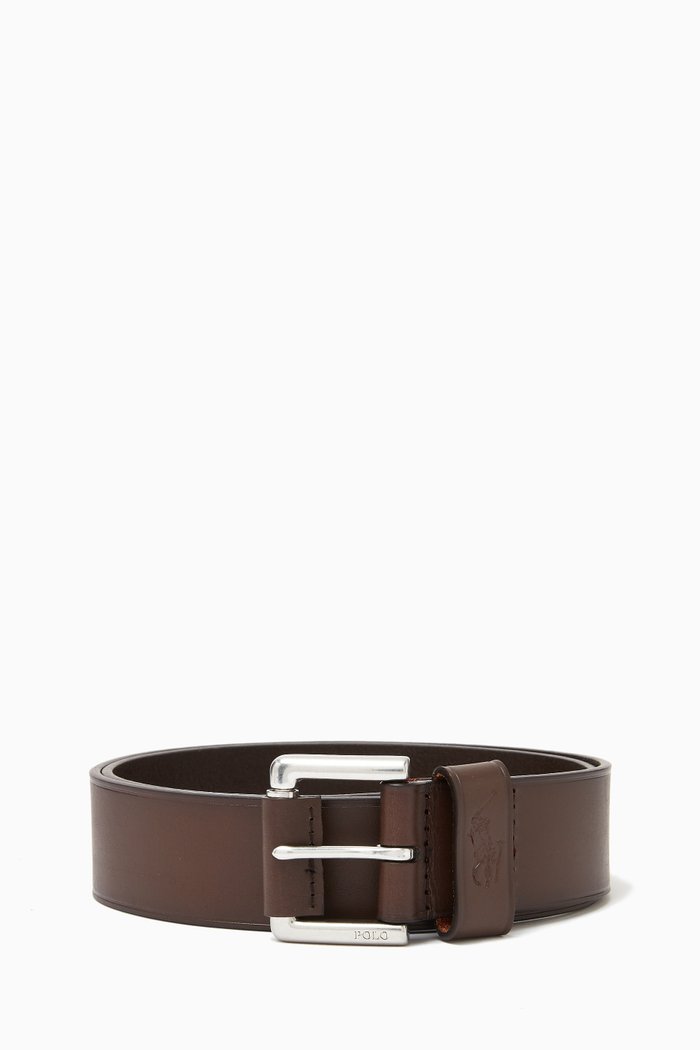 

Polo Logo Belt in Leather, Brown