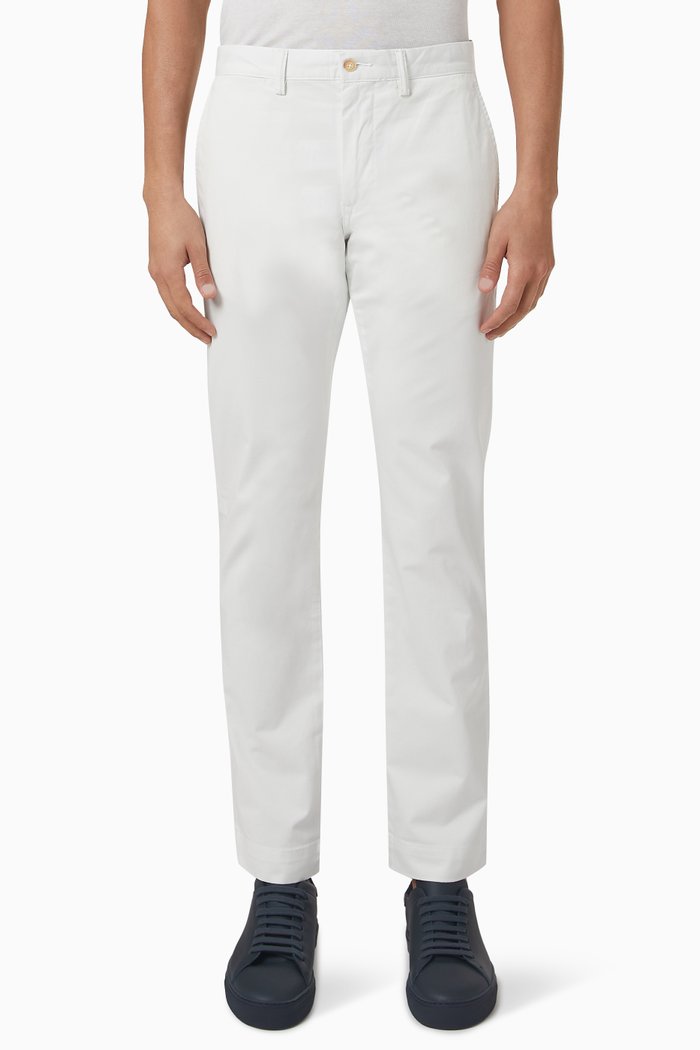 Polo Pony Chino Pants in Stretch Cotton Twill, White