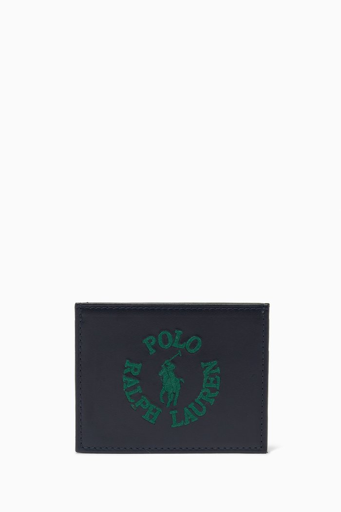 

Logo Embroidered Card Case in Leather, Blue
