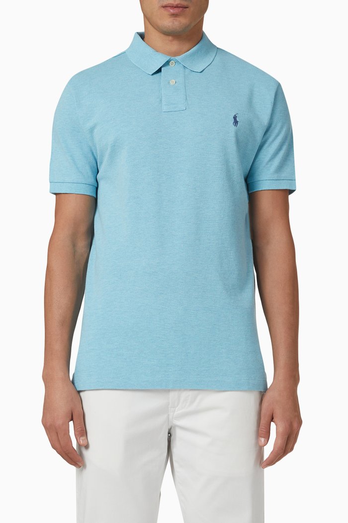 

Slim-fit Polo Shirt in Cotton Mesh, Blue