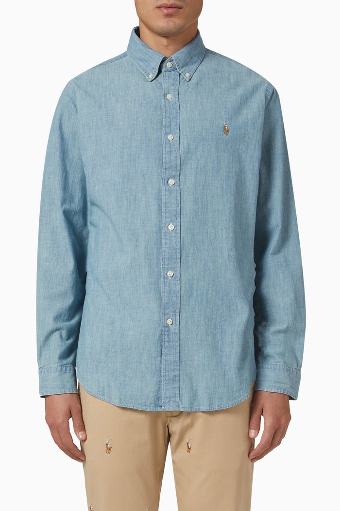 

Chambray Logo Shirt in Cotton, Blue
